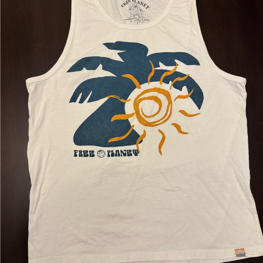 Free Planet White Tank Top with Black Graphic